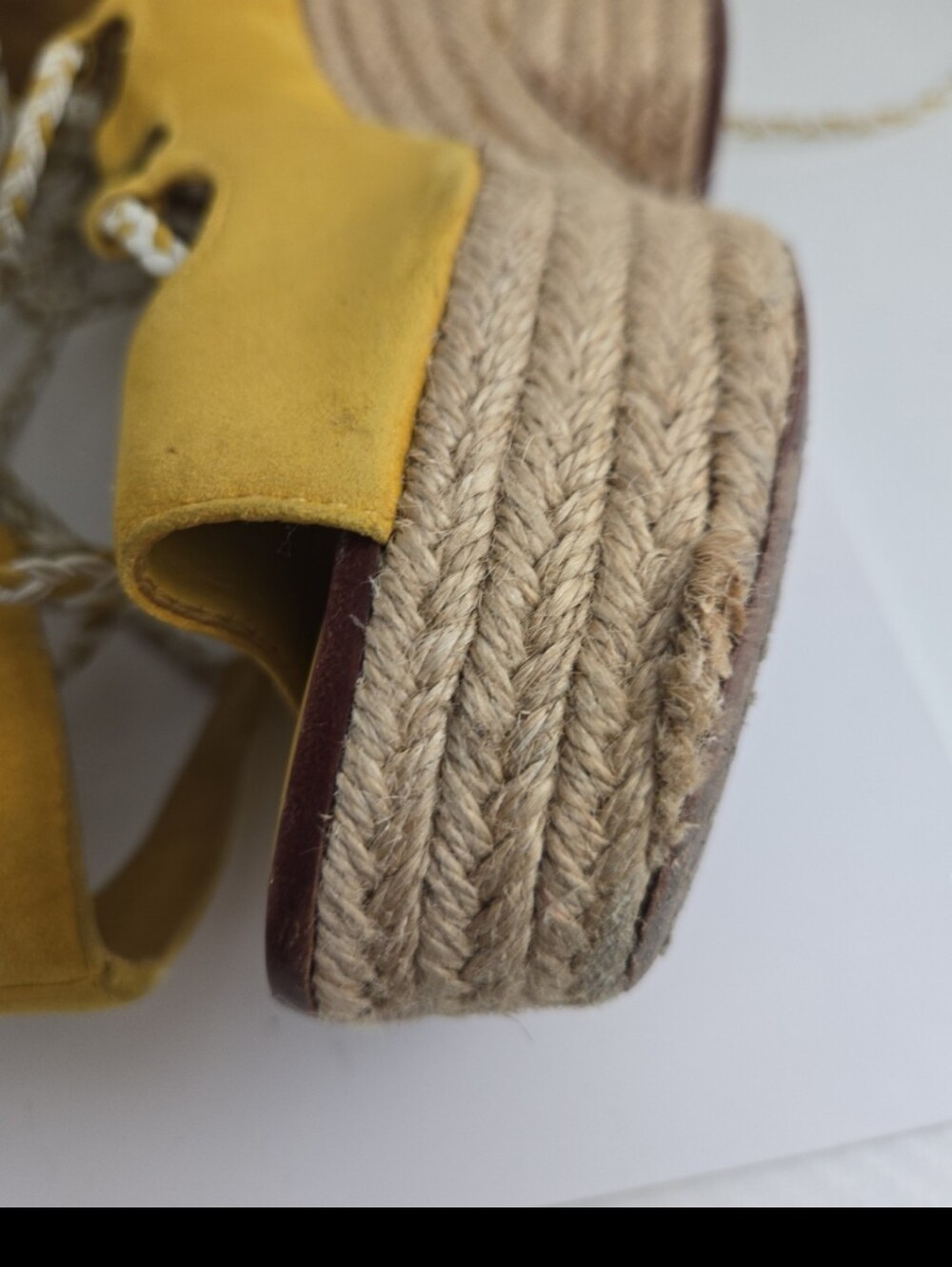 Tory Burch Mustard Yellow Espadrille Lace-Up Wedge Sandals - Picture 7 of 12